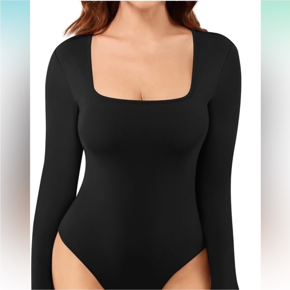 House of Harlow Butter Soft Black Square Neck BodySuit